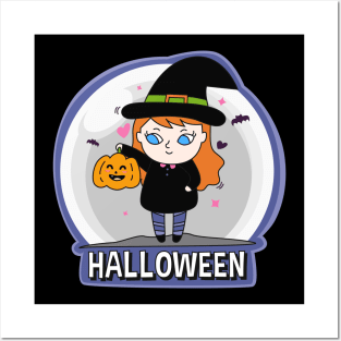 Cute Halloween Witch Cartoon Art Posters and Art